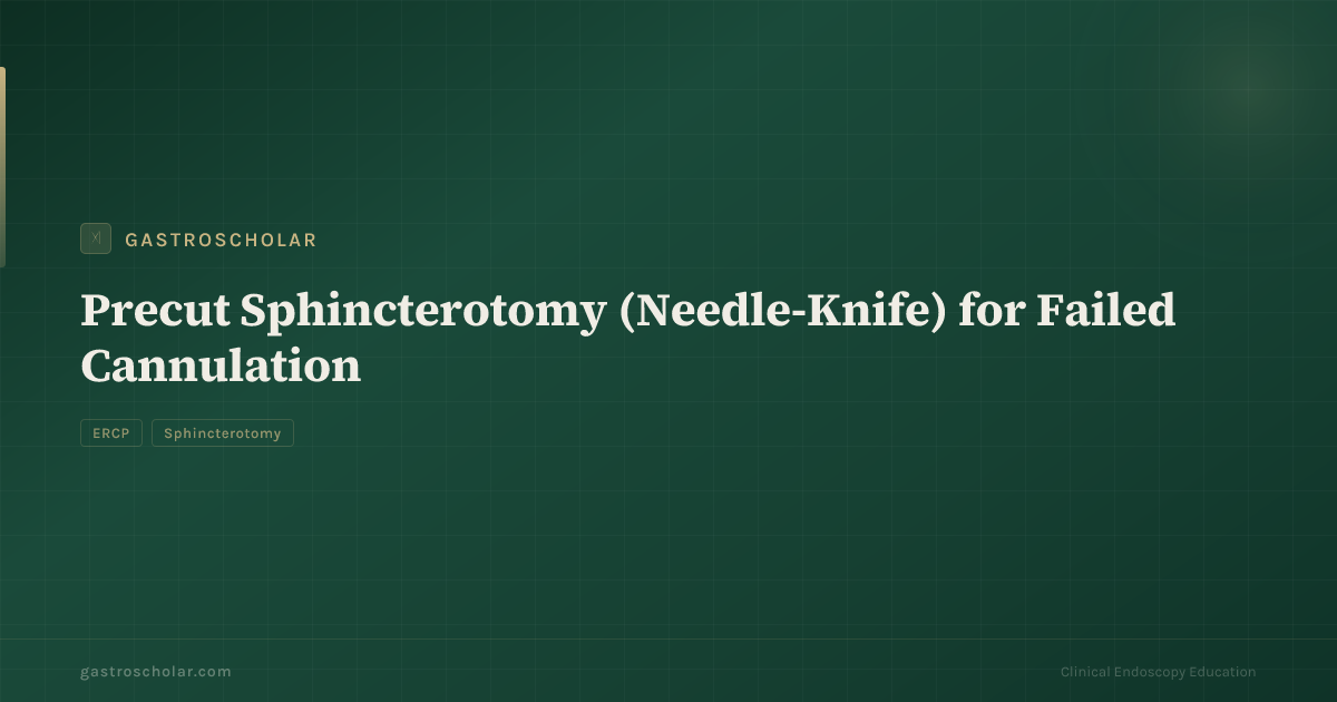Original GastroScholar summary card for difficult biliary cannulation. Not an endoscopic photograph.