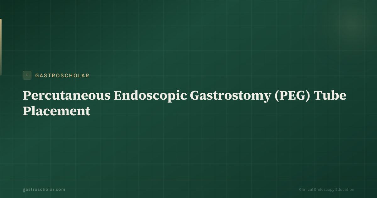 Original GastroScholar summary card for PEG tube placement. Not an endoscopic photograph.