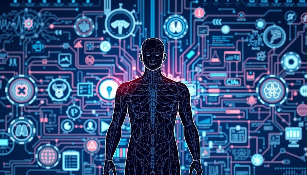 A highly detailed medical diagram depicting the advancements in diagnostic strategies. In the foreground, a central figure representing a new technology or technique for early disease detection, surrounded by intricate systems and processes. In the middle ground, a montage of cutting-edge diagnostic tools, from sophisticated imaging scanners to innovative biomarkers. The background showcases a complex network of interconnected data, algorithms, and clinical decision-making workflows, all designed to streamline and optimize the diagnostic process. Rendered in a clean, technical style with a focus on precision and functionality, the image conveys a sense of progress and innovation in the field of medical diagnostics.